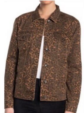 Tractr BLU Brown Leopard Print Denim jacket
